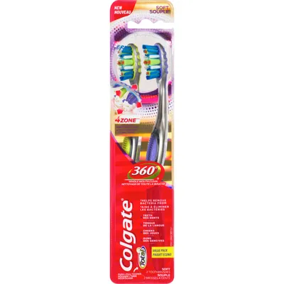 Colgate 360° Advanced 4 Zone Toothbrush, Soft - 2 Count