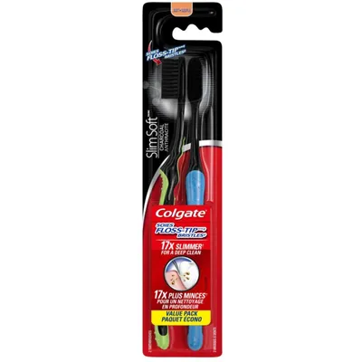 Colgate Slim Soft Charcoal Toothbrush 17x Slimmer Tip Soft Bristles - 2 Count