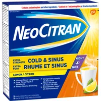 NeoCitran Cold & Sinus Night Hot Liquid Medication Extra Strength Lemon 10 pack