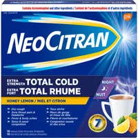 Neocitran Extra Strength Total Cold Night Hot Liquid Medication, Honey Lemon, 10 pack