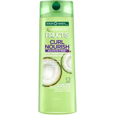 Garnier Fructis Curl Nourish Sulfate-Free Moisturizing Shampoo for All Curl Types, with Coconut Oil and Elasto-Protein, 370mL