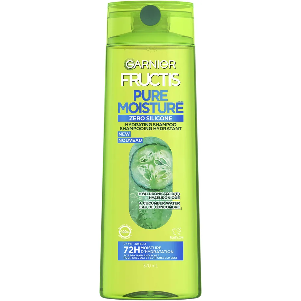 Fructis Pure Moisture Hydrating Shampoo, for 72 hours of moisture for Dry Hair and Scalp, with Hyaluronic Acid and Cucumber Water