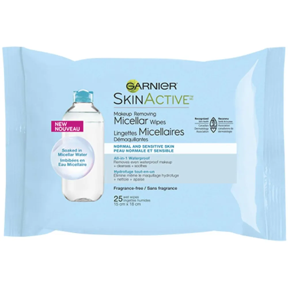 Garnier Skin Active Waterproof Makeup Removing  Micellar Wipes For Normal And Sensitive Skin, 25 Un