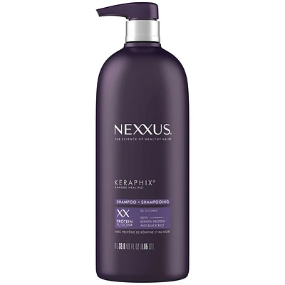 Nexxus Keraphix Damage Healing Shampoo for damaged, dry hair With ProteinFusion with keratin protein and black rice 1 L