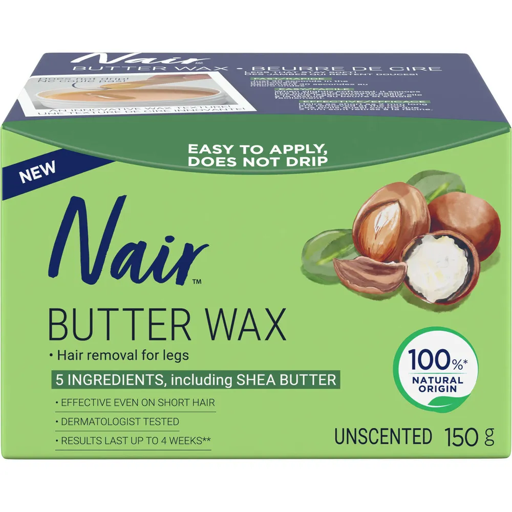Nair Butter Wax for Legs, Unscented formula with Just 5 Ingredients, 150g
