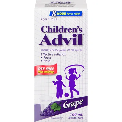 Children's Advil Fever and Pain Relief Ibuprofen Oral Suspension, Dye Free, Grape