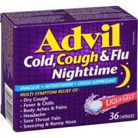 Advil Cold, Cough & Flu Nighttime Analgesic+Antihistamine+Cough Suppressant Liqui-Gels 36 Capsules