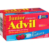 Junior Strength Advil Pain Reliever and Fever Reducer Ibuprofen Chewable Tablets, Blue Raspberry
