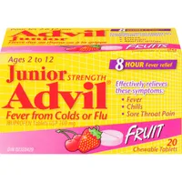 Junior Strength Advil Fever Relief from Colds or Flu Ibuprofen Chewable Tablets, Fruit, 20 Count