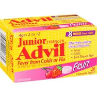 Junior Strength Advil Fever Relief from Colds or Flu Ibuprofen Chewable Tablets, Fruit, 20 Count