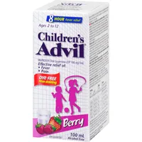 Children's Advil Fever and Pain Relief Ibuprofen Oral Suspension, Dye Free, Berry, 100 mL