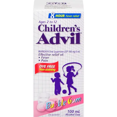 Children's Advil Fever and Pain Relief Ibuprofen Oral Suspension, Dye Free, Bubble Gum