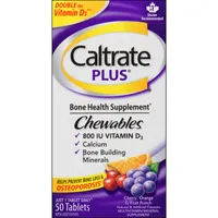 Caltrate Plus Chewables Calcium & Vitamin D3 Bone Health Supplement Tablets, 50 Count