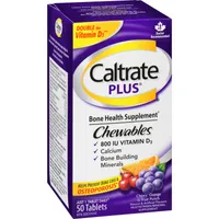 Caltrate Plus Chewables Calcium & Vitamin D3 Bone Health Supplement Tablets, 50 Count