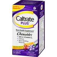 Caltrate Plus Chewables Calcium & Vitamin D3 Bone Health Supplement Tablets, 50 Count