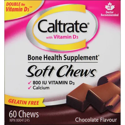 Caltrate Calcium & Vitamin D3 Bone Health Supplement Soft Chews, Chocolate, 60 Count