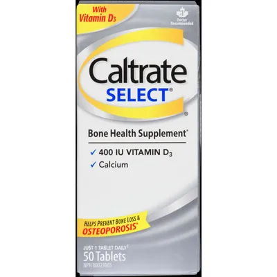 Caltrate Select Calcium & Vitamin D3 Bone Health Supplement Tablets, 50 Count