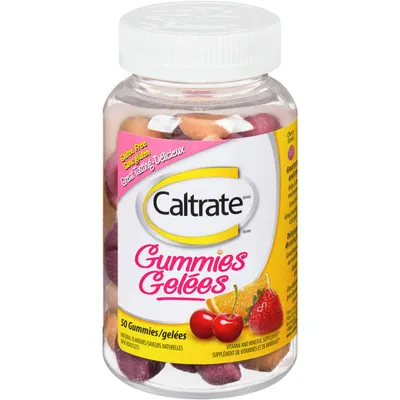 Caltrate Calcium & Vitamin D3 Bone Health Supplement Gummies, Cherry, Orange & Strawberry, 50 Count