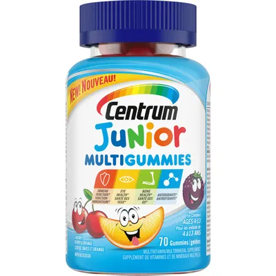 Centrum Junior MultiGummies Multivitamin/Multimineral Supplement, Cherry, Berry, and Orange Flavours, 70 count