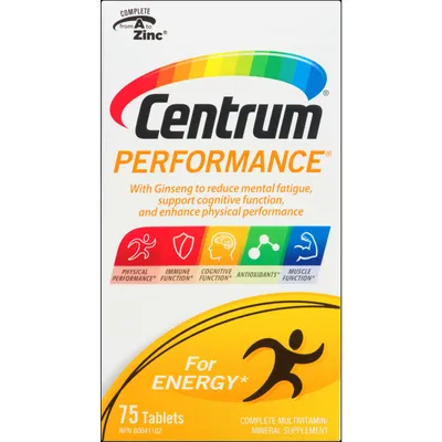 Centrum Performance Multivitamin and Multimineral Supplement Tablets with Ginseng, 75 Count
