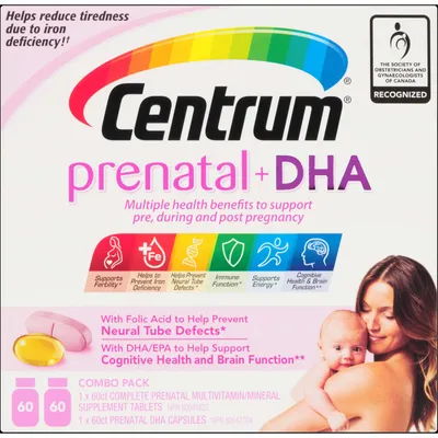 Centrum Prenatal+DHA Multivitamin Supplement with DHA/EPA Omega 3 Combo Pack, 120 Total Count