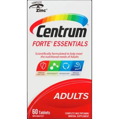 Centrum Forte Essentials Adult Multivitamin and Multimineral Supplement Tablets, 60 Count