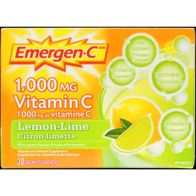 Vitamin C & Mineral Supplement Fizzy Drink Mix, Lemon Lime