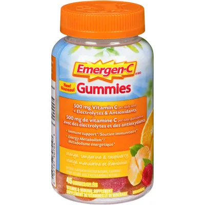 Emergen-C Gummies 500mg Vitamin C Supplement, Orange, Tangerine & Raspberry Flavours