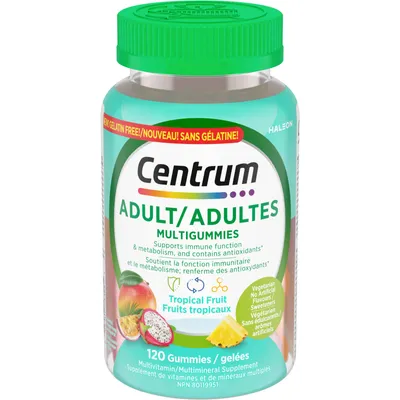 Adult MultiGummies Tropical Fruit Multivitamin and Multimineral Supplement, Pineapple-Mango, Dragonfruit, and Passionfruit Flavours