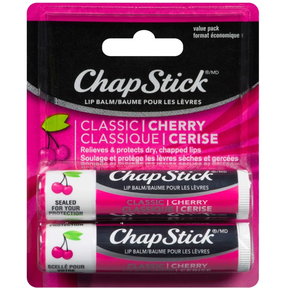 ChapStick Classic Lip Balm, Cherry Flavour, 4g, 2 Tubes