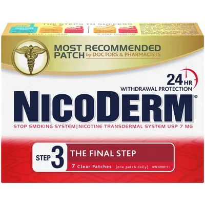 NICODERM® Stop Smoking System, STEP 3, 7 clear patches (one patch daily) 7 mg/day