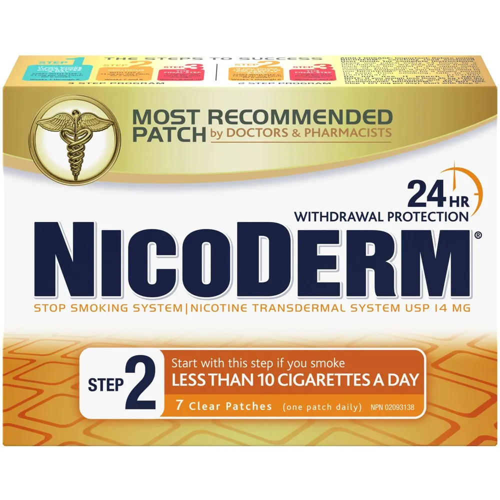 NICODERM® Stop Smoking System, STEP 2, 7 clear patches (one patch daily) 14 mg/day