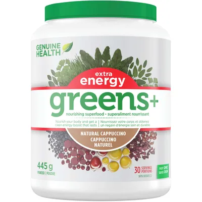 Greens+ Extra Energy Superfood Powder, Natural Cappuccino, Non GMO