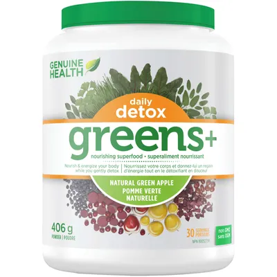 Greens+ Daily Detox, Natural Green Apple, Green Superfood Powder, Non GMO