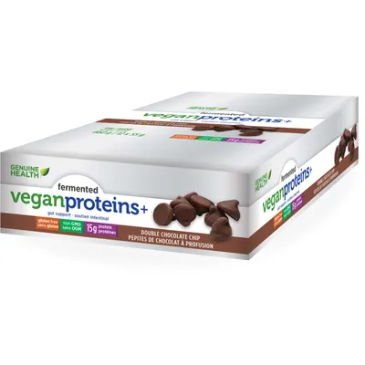 Fermented Vegan Proteins+ Bar, Double Chocolate Chip, 15g Protein, Gluten Free