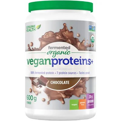Fermented Organic Vegan Proteins+, Natural Chocolate Protein Powder, 20g Protein