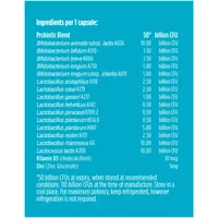 Advanced Gut Health Daily Probiotic Immune + Vitamin D and Zinc, 50 Billion CFU, 15 Diverse Strains, Vegan Delayed-release Capsules