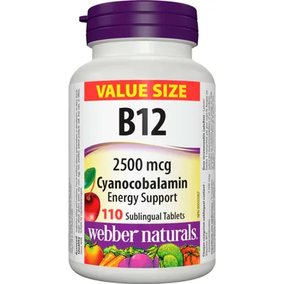 Vitamin B12, Cyanocobalamin, 2500 mcg Cherry Value Size