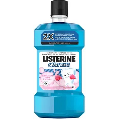 Listerine Smart Rinse Kids Mouthwash, Bubble Gum, Alcohol-Free, 500mL