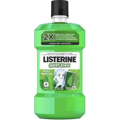 Listerine Smart Rinse Kids Mouthwash, Mint, Alcohol-Free, 500mL