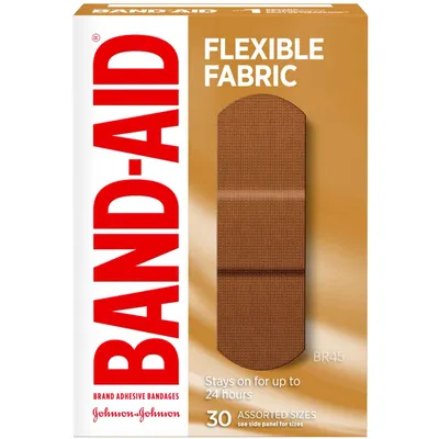 Flexible Fabric Adhesive Bandages, Light Brown Skin Tone (BR45), Assorted Sizes, 30ct
