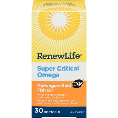 Renew Life® Super Critical Omega Norwegian Gold, Fish Oil and Omega 3's, 30 Softgels