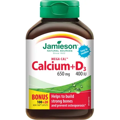Mega Cal Calcium + Vitamin D3 400 IU Caplets, 650 mg