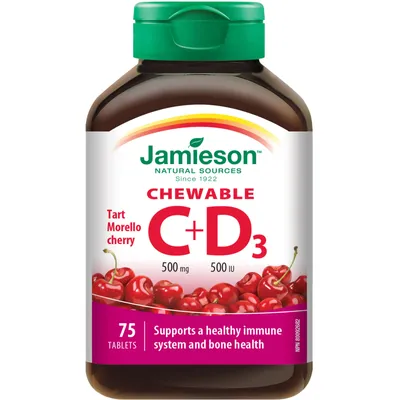 Chewable Vitamin C D 500 IU Morello Cherry Tablets