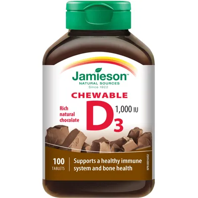 Natural Chocolate Flavour Chewable Vitamin D 1,000 IU Tablets