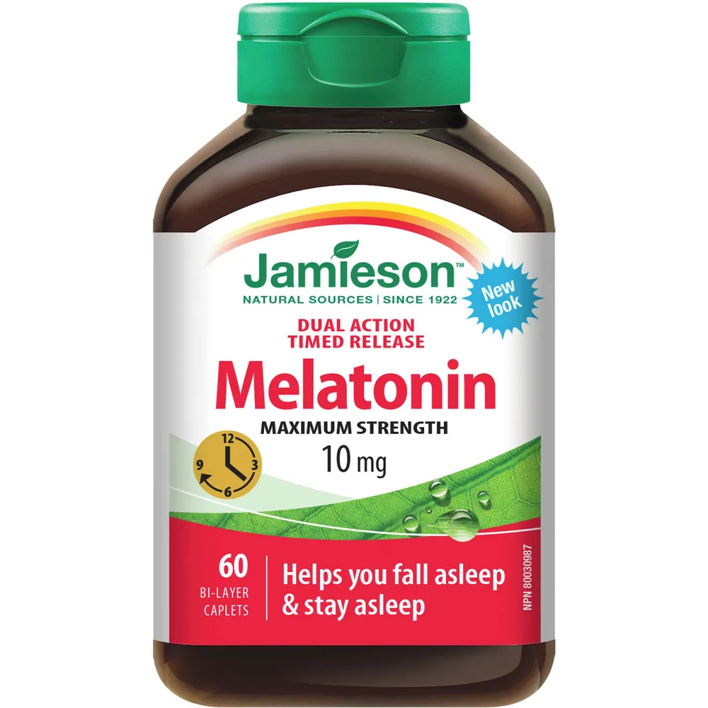 Melatonin Maximum Strength Timed Release Dual Action Bi-Layer Caplets, 10 mg