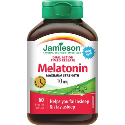 Melatonin Maximum Strength Timed Release Dual Action Bi-Layer Caplets, 10 mg