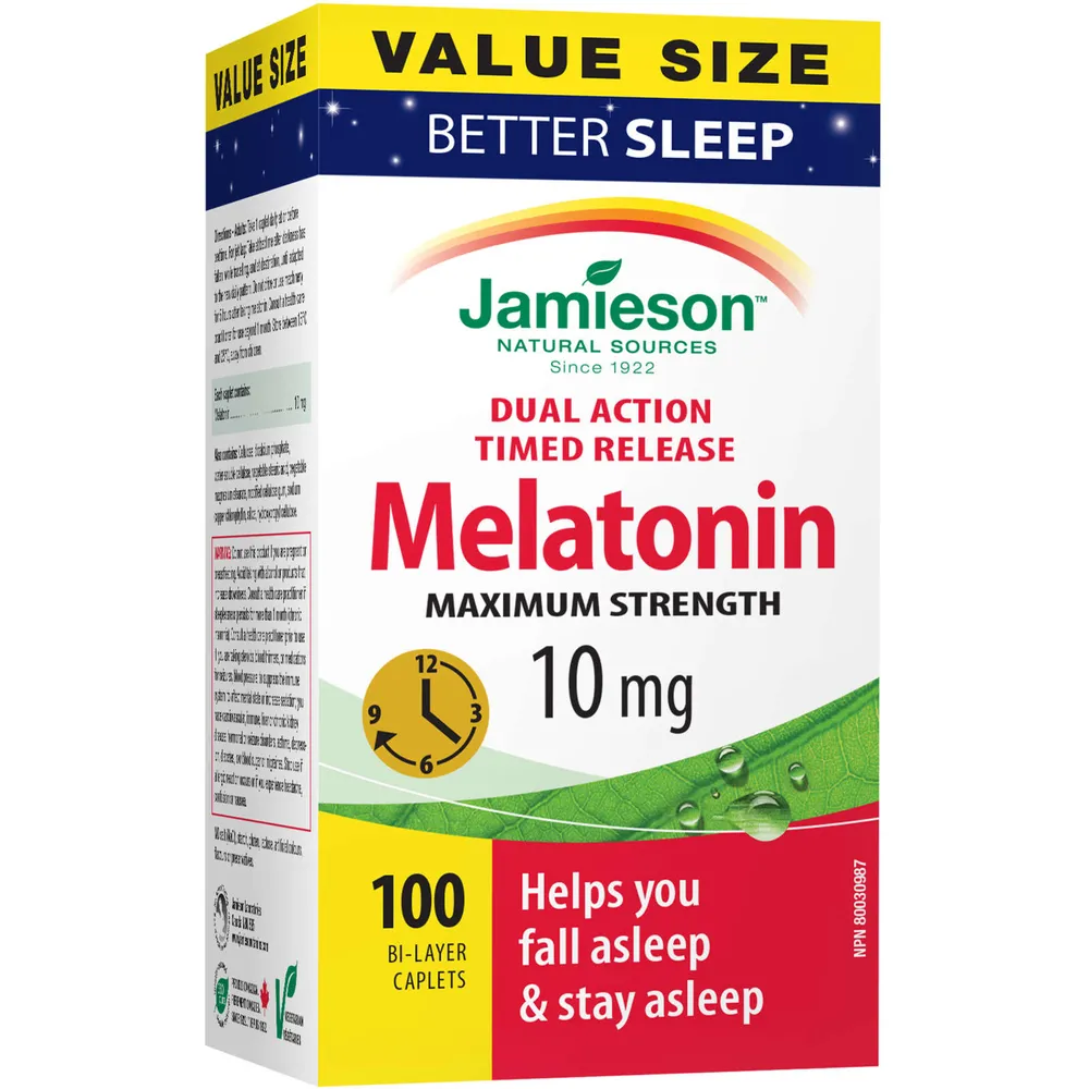 Melatonin Maximum Strength Timed Release Dual Action Bi-Layer Caplets, 10 mg Value Pack