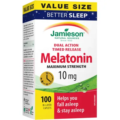 Melatonin Maximum Strength Timed Release Dual Action Bi-Layer Caplets, 10 mg Value Pack