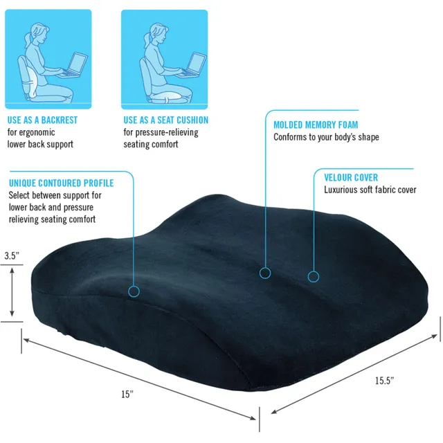 ObusForme Ergonomic Seat Cushion|Contoured Design Supports Pelvis and Thigh  Alignment, Distributes Body Weight to Relieve Pressure Points|Foam Cushion